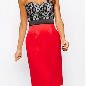 NEW ASOS Pencil Cocktail Party Dress Size 2--Satin Lace Strapless Sexy HOLIDAY